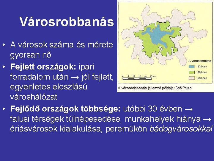 Városrobbanás • A városok száma és mérete gyorsan nő • Fejlett országok: ipari forradalom