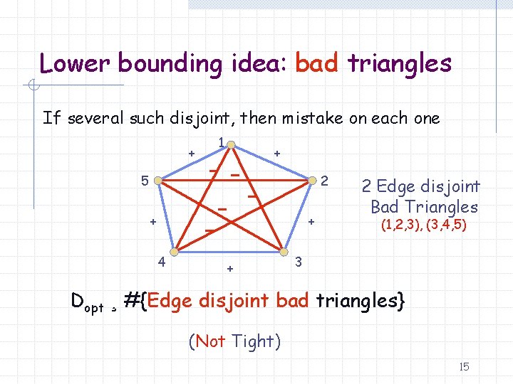 Lower bounding idea: bad triangles If several such disjoint, then mistake on each one