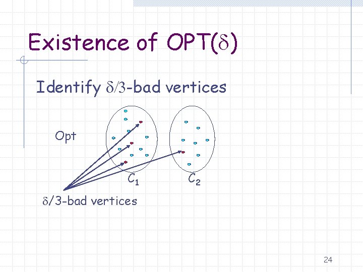 Existence of OPT( ) Identify /3 -bad vertices Opt C 1 C 2 /3