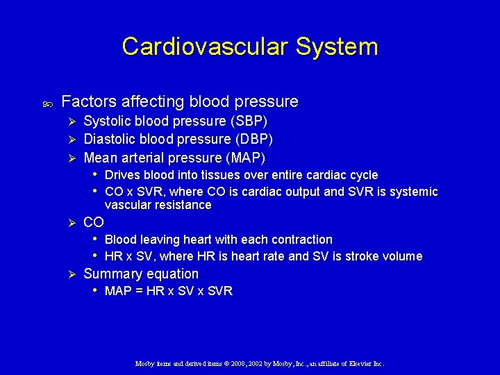 Cardiovascular System Factors affecting blood pressure Systolic blood pressure (SBP) Ø Diastolic blood pressure