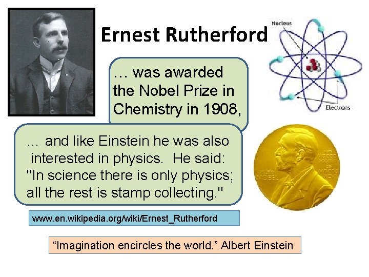 Ernest Rutherford … was awarded the Nobel Prize in Chemistry in 1908, … and