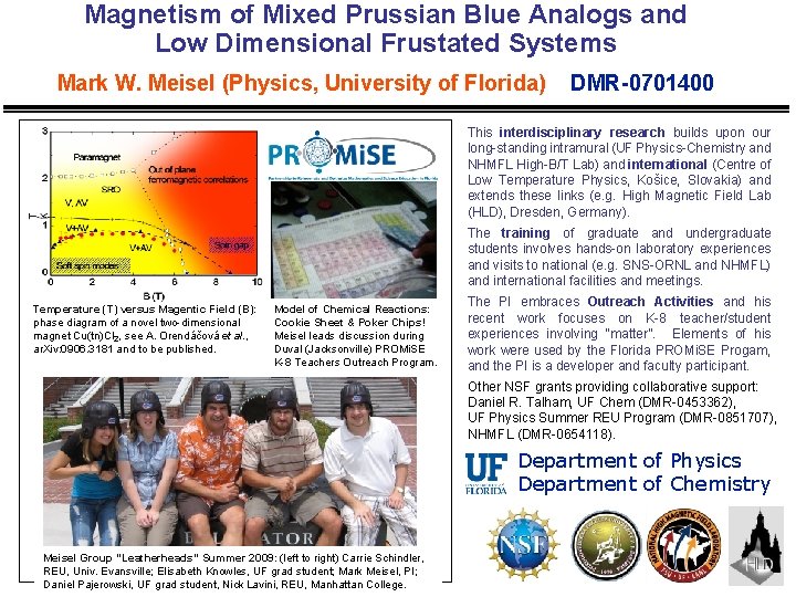 Magnetism of Mixed Prussian Blue Analogs and Low Dimensional Frustated Systems Mark W. Meisel