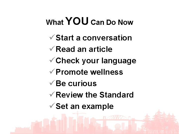 What YOU Can Do Now ü Start a conversation ü Read an article ü