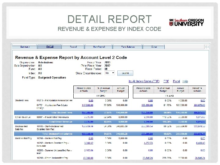 DETAIL REPORT REVENUE & EXPENSE BY INDEX CODE 