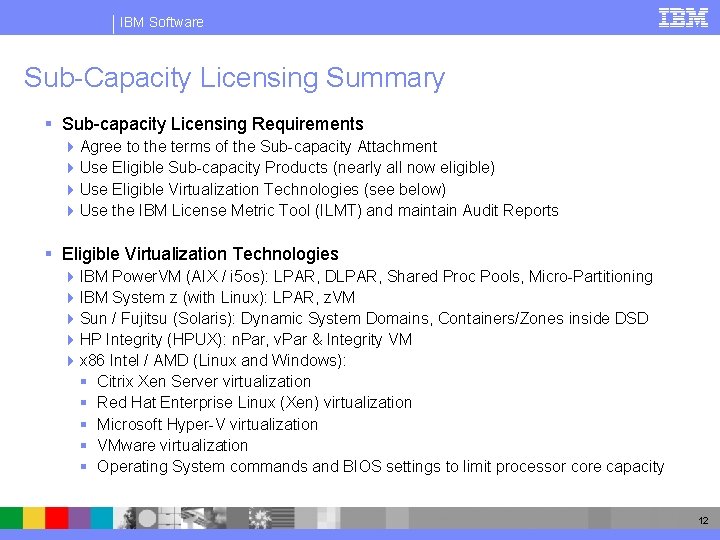 IBM Software Sub-Capacity Licensing Summary § Sub-capacity Licensing Requirements 4 Agree to the terms
