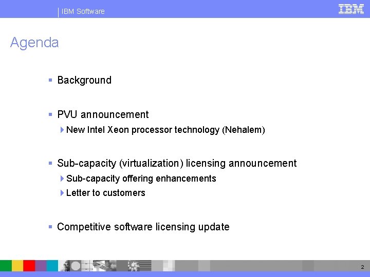 IBM Software Agenda § Background § PVU announcement 4 New Intel Xeon processor technology