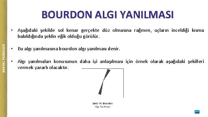 BOURDON ALGI YANILMASI • Aşağıdaki şekilde sol kenar gerçekte düz olmasına rağmen, uçların inceldiği