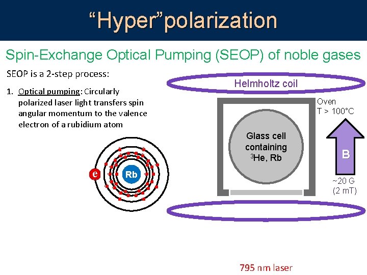“Hyper”polarization Spin-Exchange Optical Pumping (SEOP) of noble gases SEOP is a 2 -step process: