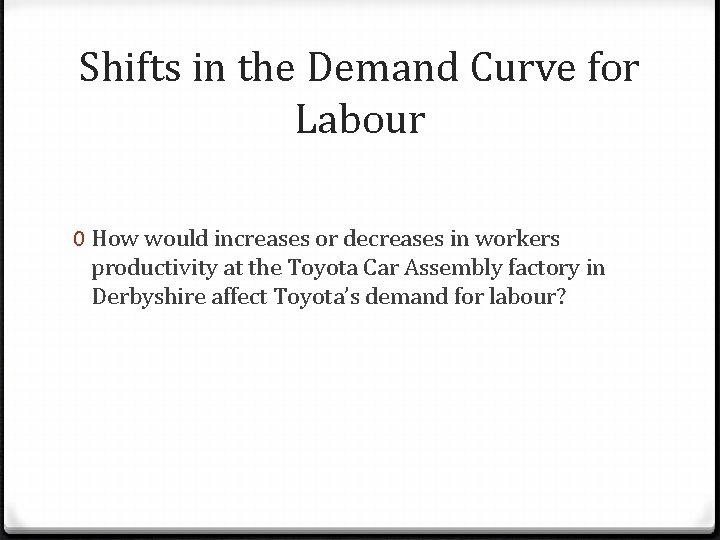 Shifts in the Demand Curve for Labour 0 How would increases or decreases in