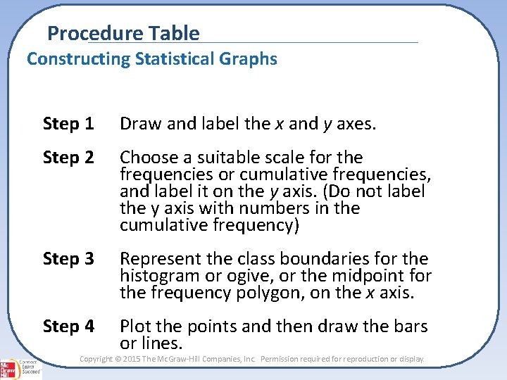 Procedure Table Constructing Statistical Graphs Step 1 Draw and label the x and y