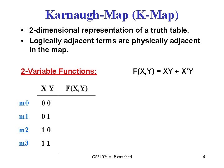 Karnaugh-Map (K-Map) • 2 -dimensional representation of a truth table. • Logically adjacent terms Karnaugh-Map (K-Map) • 2 -dimensional representation of a truth table. • Logically adjacent terms