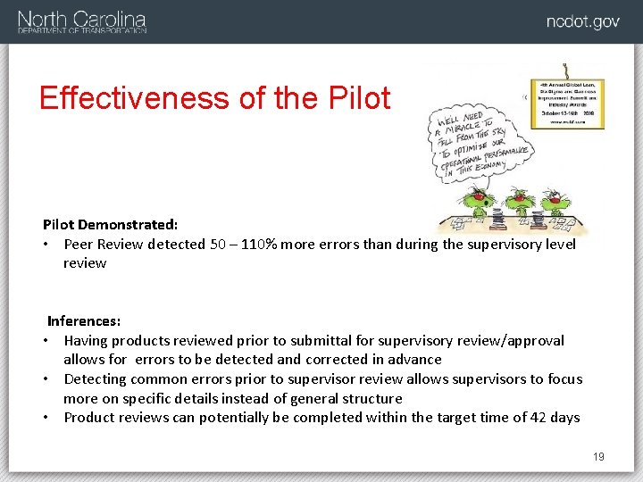 Effectiveness of the Pilot Demonstrated: • Peer Review detected 50 – 110% more errors