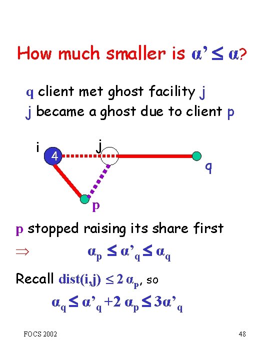 How much smaller is α’ α? q client met ghost facility j j became