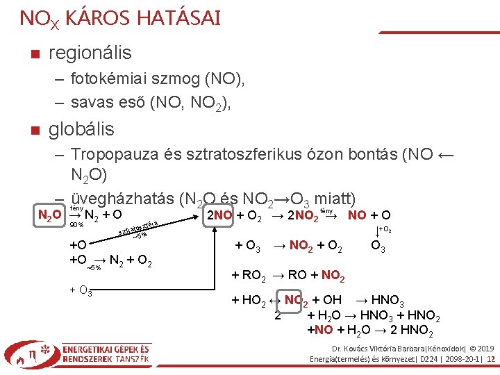 NOX KÁROS HATÁSAI regionális – fotokémiai szmog (NO), – savas eső (NO, NO 2),