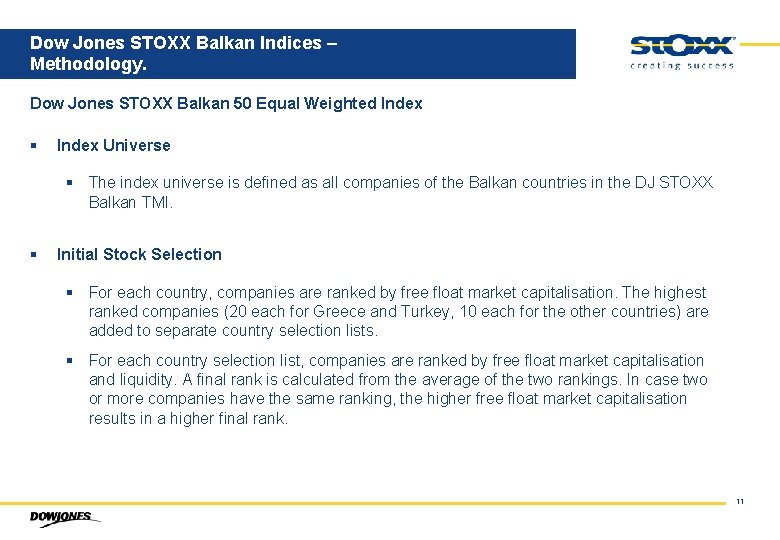 Dow Jones STOXX Balkan Indices – Methodology. Dow Jones STOXX Balkan 50 Equal Weighted