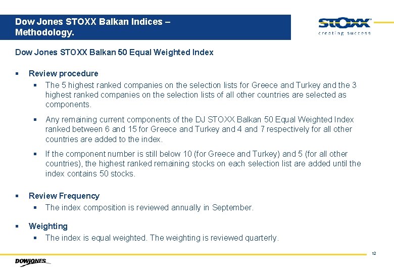 Dow Jones STOXX Balkan Indices – Methodology. Dow Jones STOXX Balkan 50 Equal Weighted