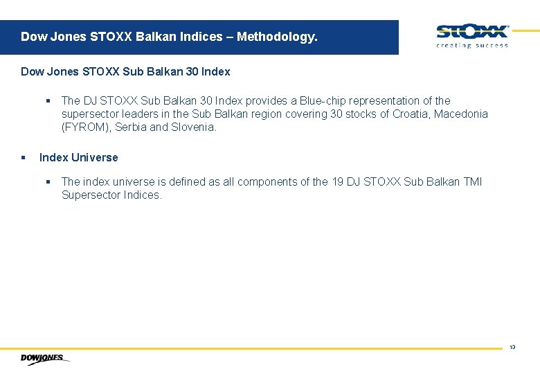 Dow Jones STOXX Balkan Indices – Methodology. Dow Jones STOXX Sub Balkan 30 Index