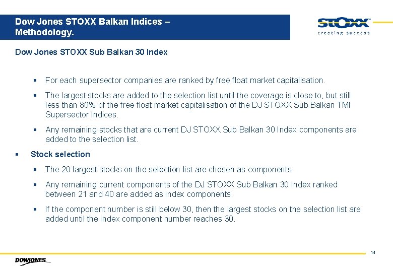 Dow Jones STOXX Balkan Indices – Methodology. Dow Jones STOXX Sub Balkan 30 Index