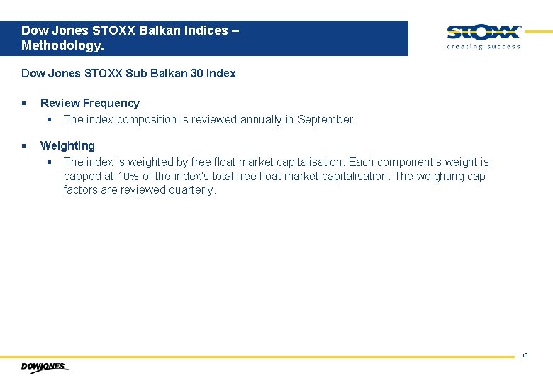 Dow Jones STOXX Balkan Indices – Methodology. Dow Jones STOXX Sub Balkan 30 Index