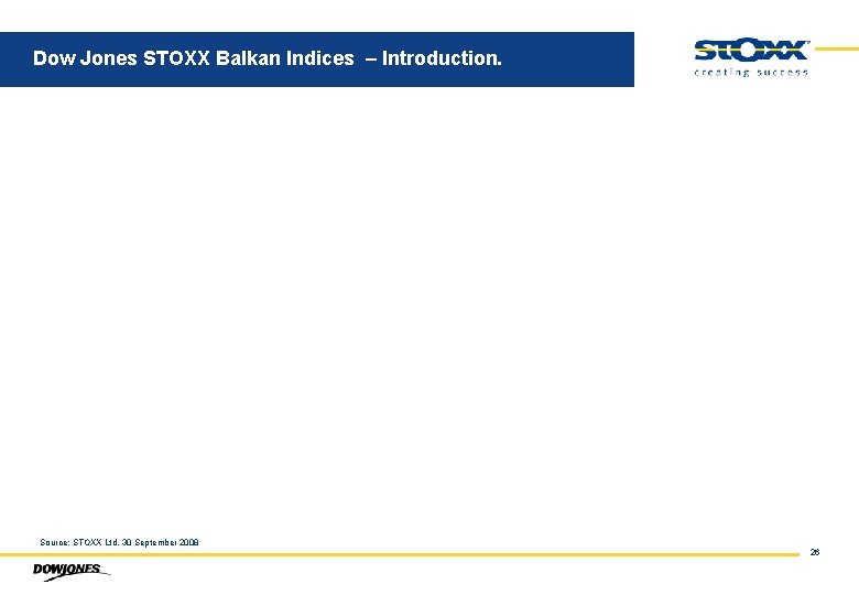 Dow Jones STOXX Balkan Indices – Introduction. Source: STOXX Ltd. 30 September 2008 26