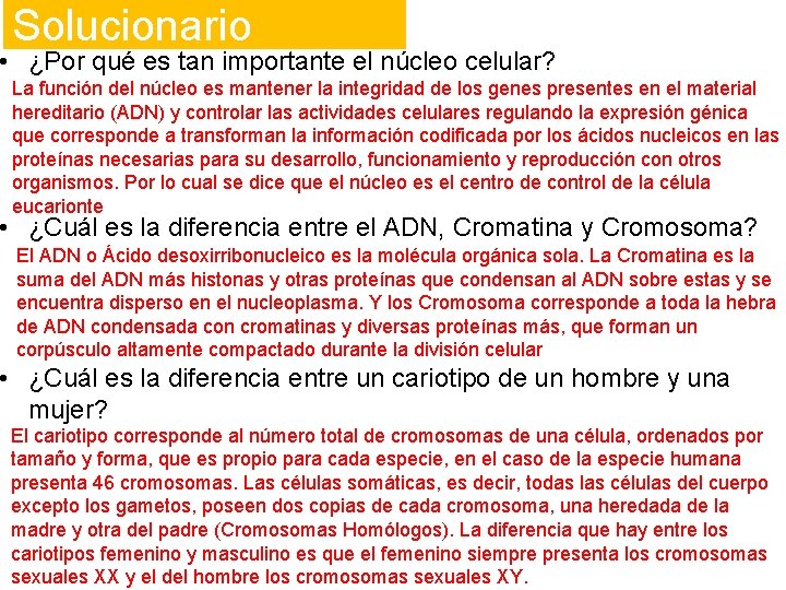 ¿Cómo vamos? Solucionario • ¿Por qué es tan importante el núcleo celular? La función