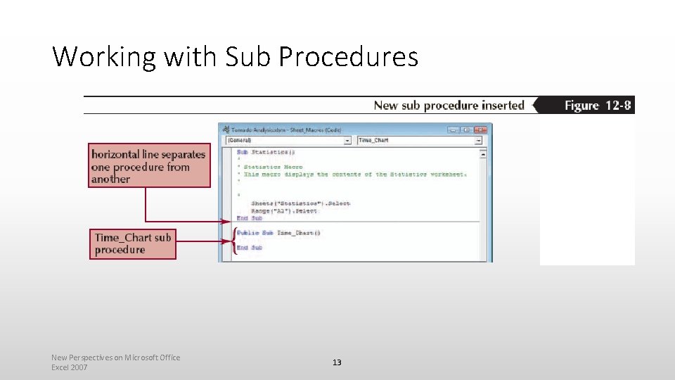 Working with Sub Procedures New Perspectives on Microsoft Office Excel 2007 13 