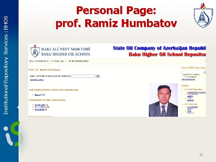 Institutional Repository Services : BHOS Personal Page: prof. Ramiz Humbatov 18 