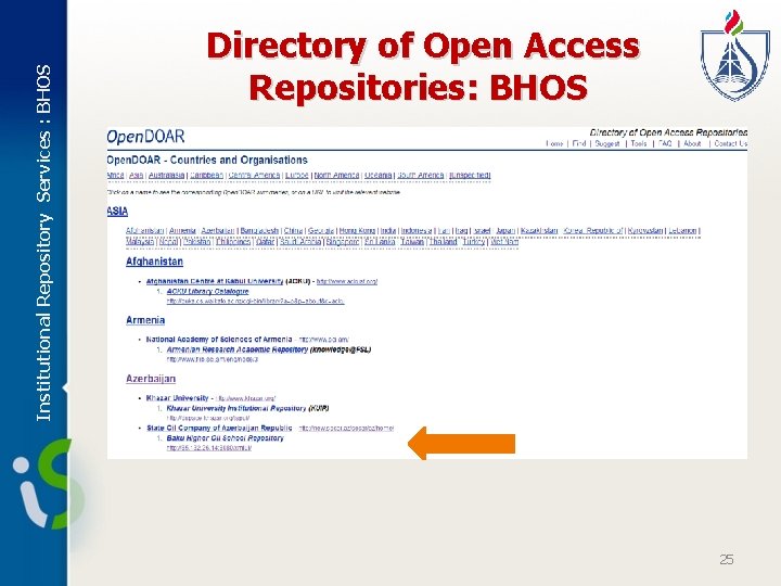 Institutional Repository Services : BHOS Directory of Open Access Repositories: BHOS 25 