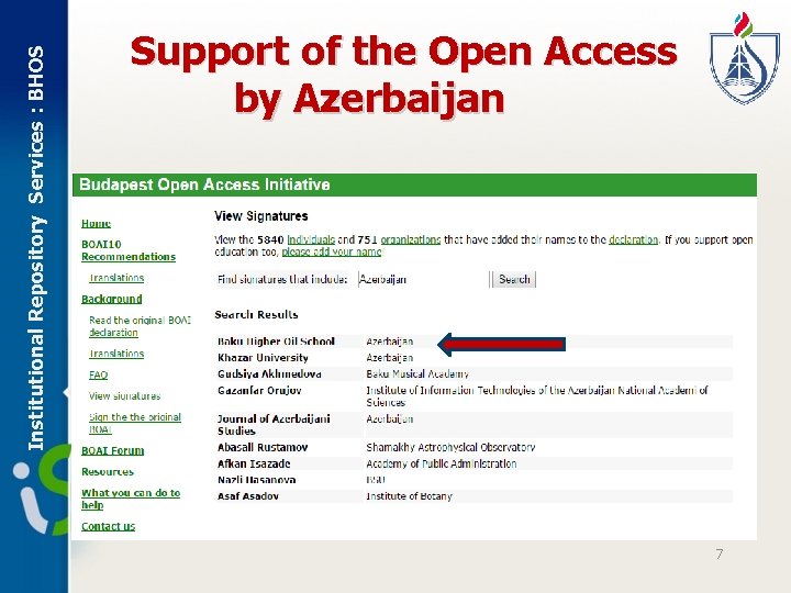Institutional Repository Services : BHOS Support of the Open Access by Azerbaijan БИЦ, Университет
