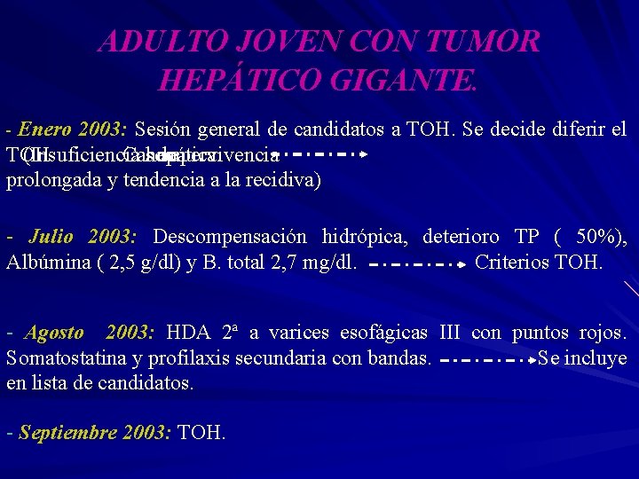ADULTO JOVEN CON TUMOR HEPÁTICO GIGANTE. - Enero 2003: Sesión general de candidatos a