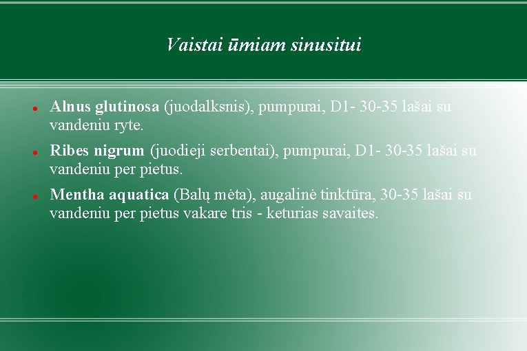 Vaistai ūmiam sinusitui Alnus glutinosa (juodalksnis), pumpurai, D 1 - 30 -35 lašai su