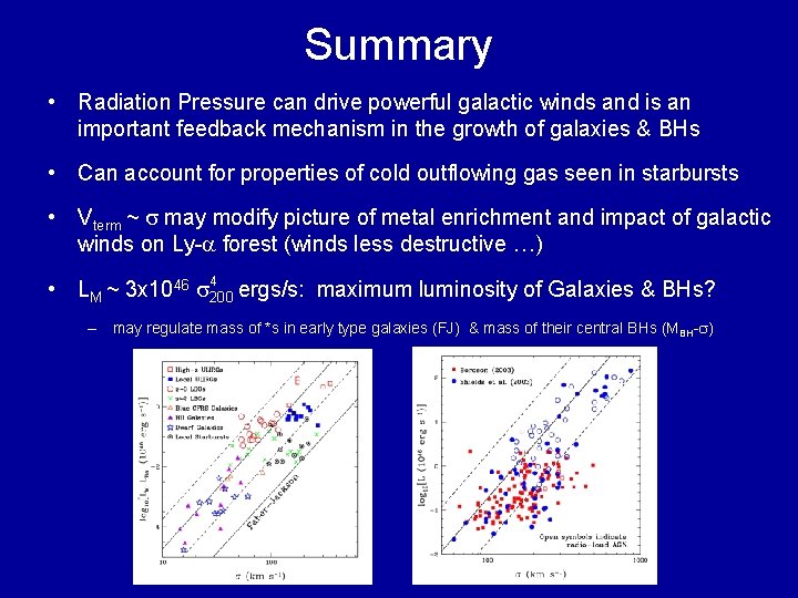 Summary • Radiation Pressure can drive powerful galactic winds and is an important feedback