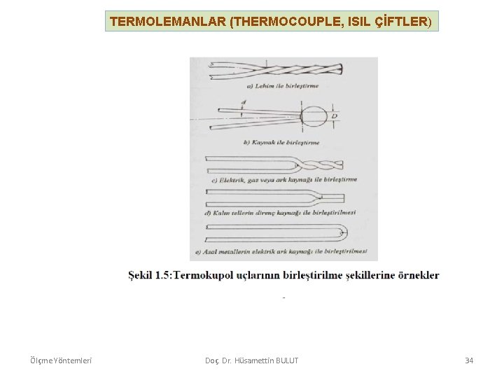 TERMOLEMANLAR (THERMOCOUPLE, ISIL ÇİFTLER) Ölçme Yöntemleri Doç. Dr. Hüsamettin BULUT 34 