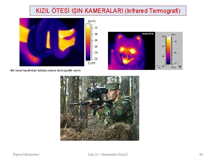 KIZIL ÖTESİ IŞIN KAMERALARI (Infrared Termografi) • Bir insan tarafından tutulan yılanın termografik resmi