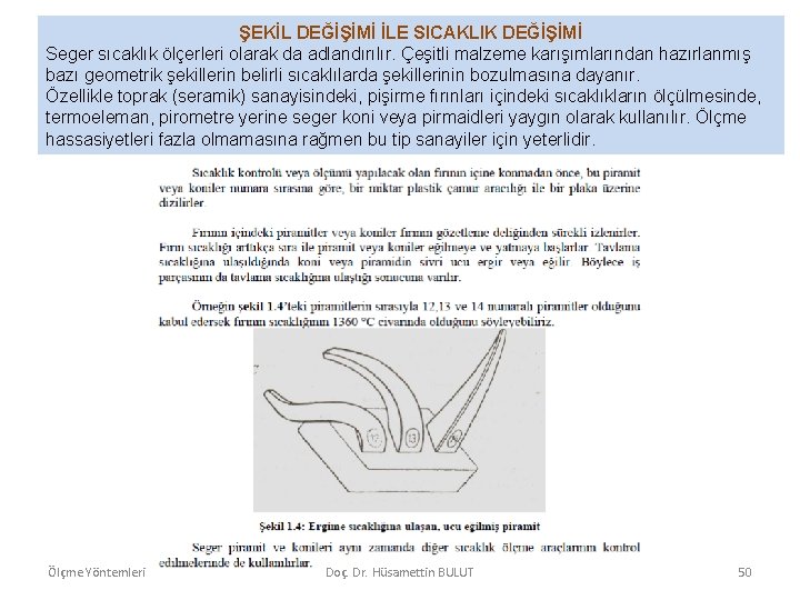 ŞEKİL DEĞİŞİMİ İLE SICAKLIK DEĞİŞİMİ Seger sıcaklık ölçerleri olarak da adlandırılır. Çeşitli malzeme karışımlarından