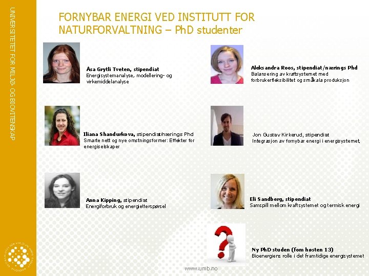 UNIVERSITETET FOR MILJØ- OG BIOVITENSKAP FORNYBAR ENERGI VED INSTITUTT FOR NATURFORVALTNING – Ph. D