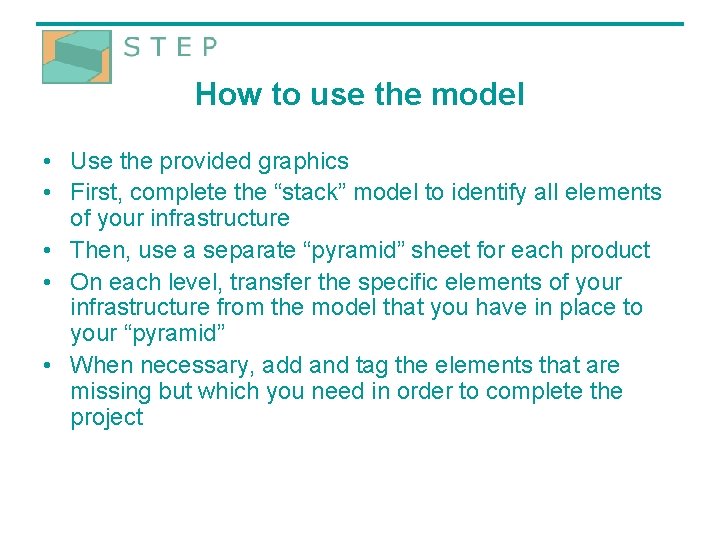 How to use the model • Use the provided graphics • First, complete the