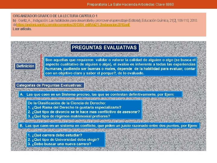 Preparatoria La Salle Hacienda Arboledas Clave 6860 ORGANIZADOR GRAFICO DE LA LECTURA CAPITULO 1