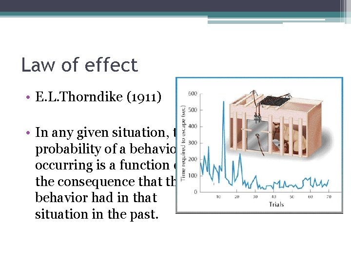 Law of effect • E. L. Thorndike (1911) • In any given situation, the