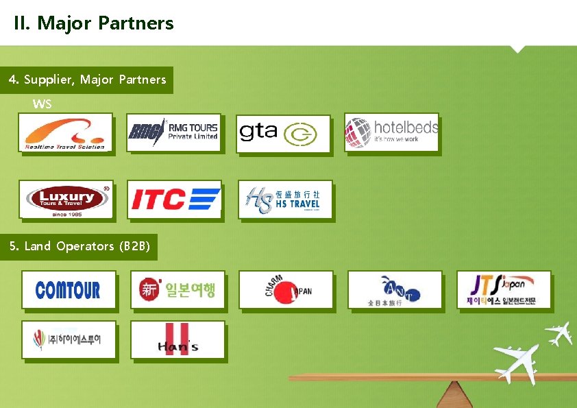 II. Major Partners 4. Supplier, Major Partners WS 5. Land Operators (B 2 B)