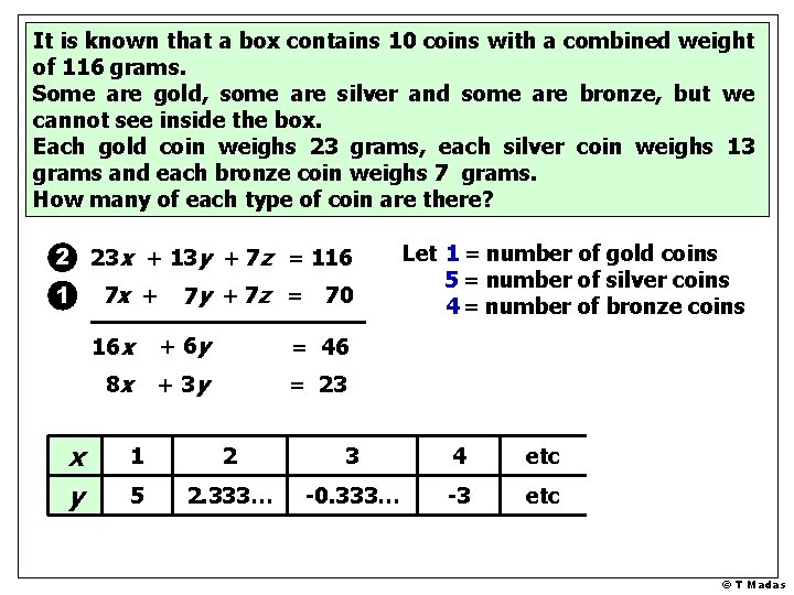 It is known that a box contains 10 coins with a combined weight of