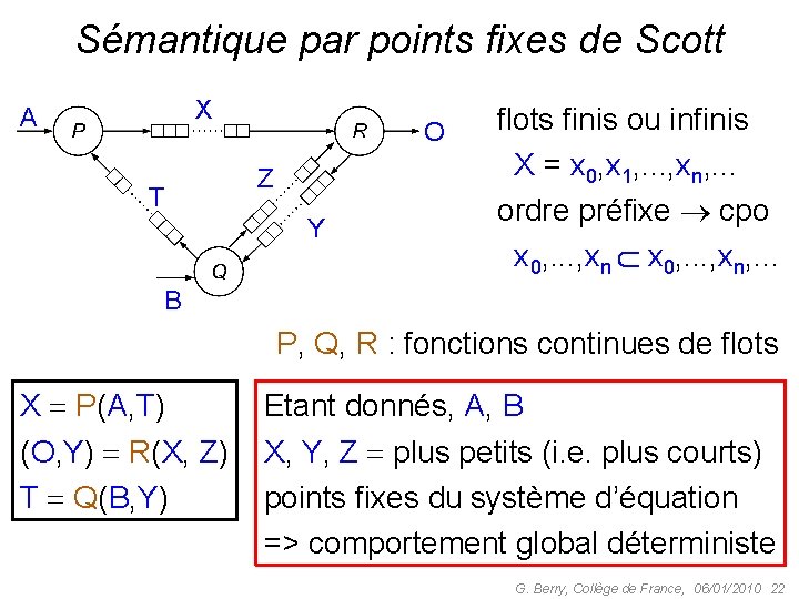 Sémantique par points fixes de Scott X A T O Z Y flots finis