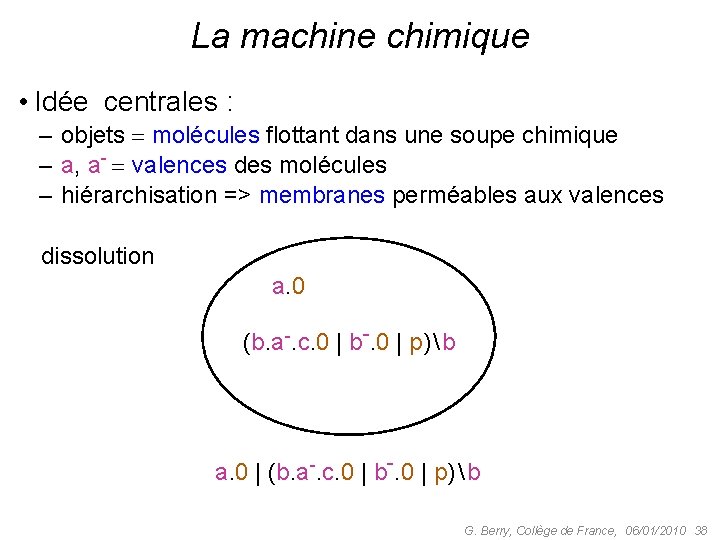 La machine chimique • Idée centrales : – objets molécules flottant dans une soupe