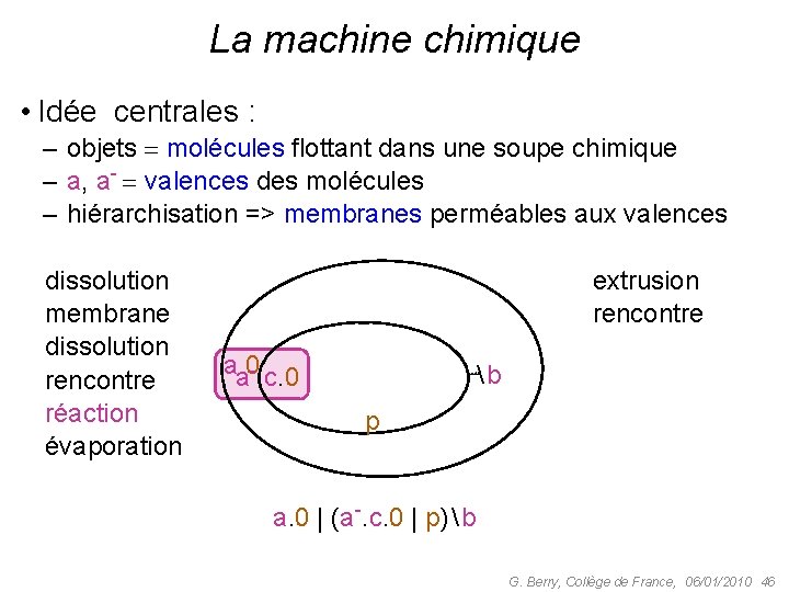 La machine chimique • Idée centrales : – objets molécules flottant dans une soupe