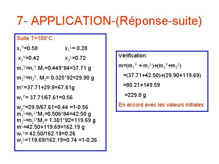 7 - APPLICATION-(Réponse-suite) Suite T=100°C x 1 V=0. 58 x 1 L= 0. 28