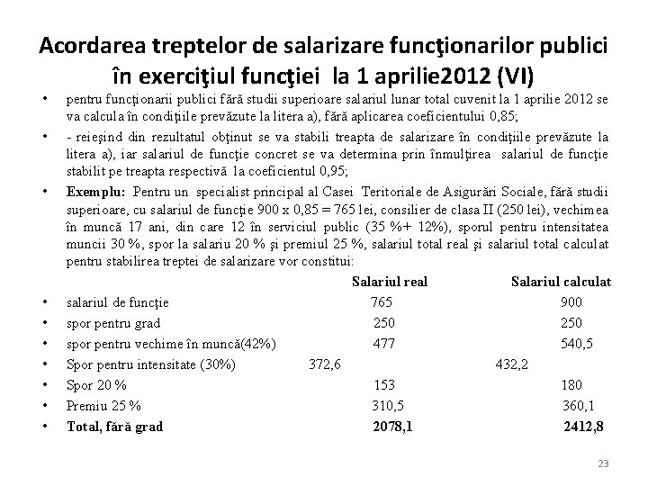 Acordarea treptelor de salarizare funcţionarilor publici în exerciţiul funcţiei la 1 aprilie 2012 (VI)