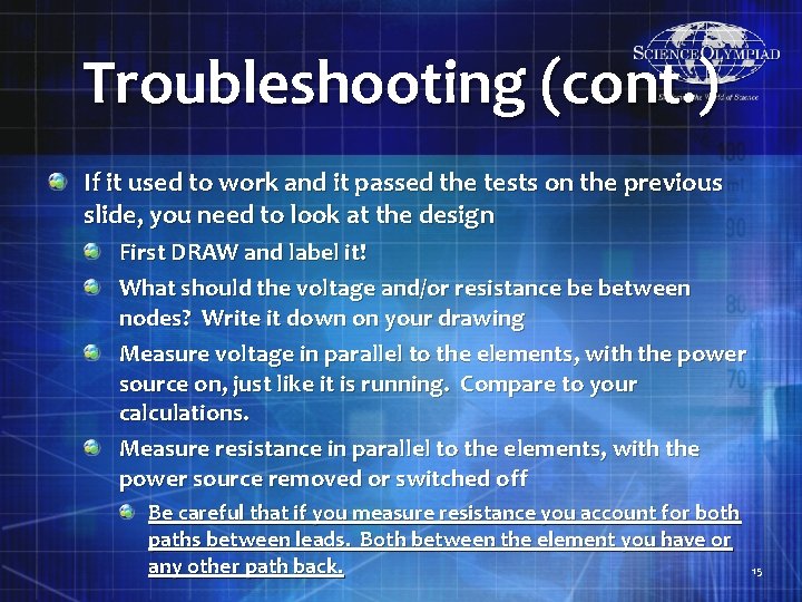 Troubleshooting (cont. ) If it used to work and it passed the tests on