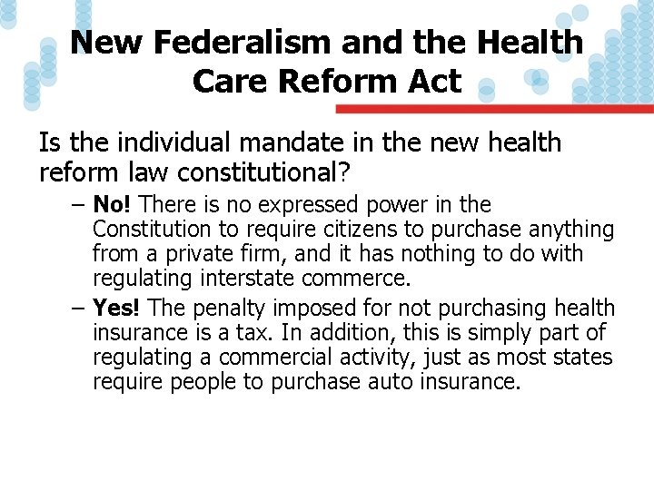 New Federalism and the Health Care Reform Act Is the individual mandate in the