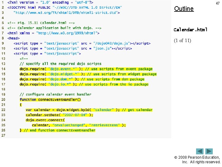 Outline 47 Calendar. html (1 of 11) 2008 Pearson Education, Inc. All rights reserved.