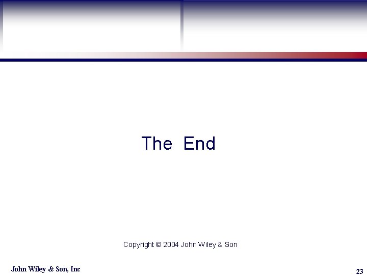 Learning Objective The End Copyright © 2004 John Wiley & Son, Inc 23 